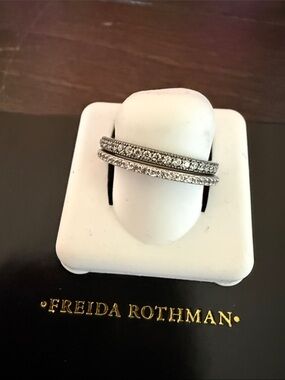 Freida Rothman Set of 2 Sterling Silver Row Pavé stacking rings
